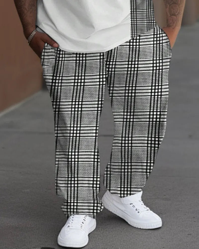 Big & Tall Colorblock Plaid T-Shirt Pants Set for big men view 3