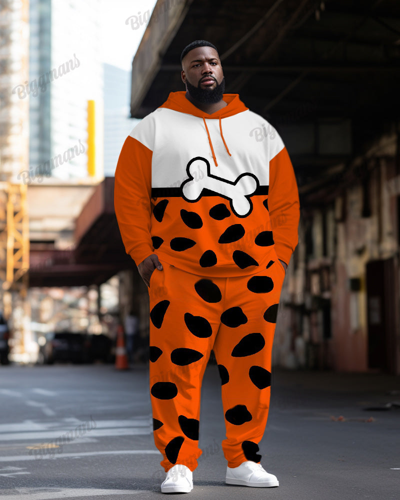 Big & Tall Orange Graphic Hoodie Sweatpants Set for big men view 1