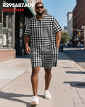 Big & Tall Black Graphic Polo Shorts Set for big men view 2