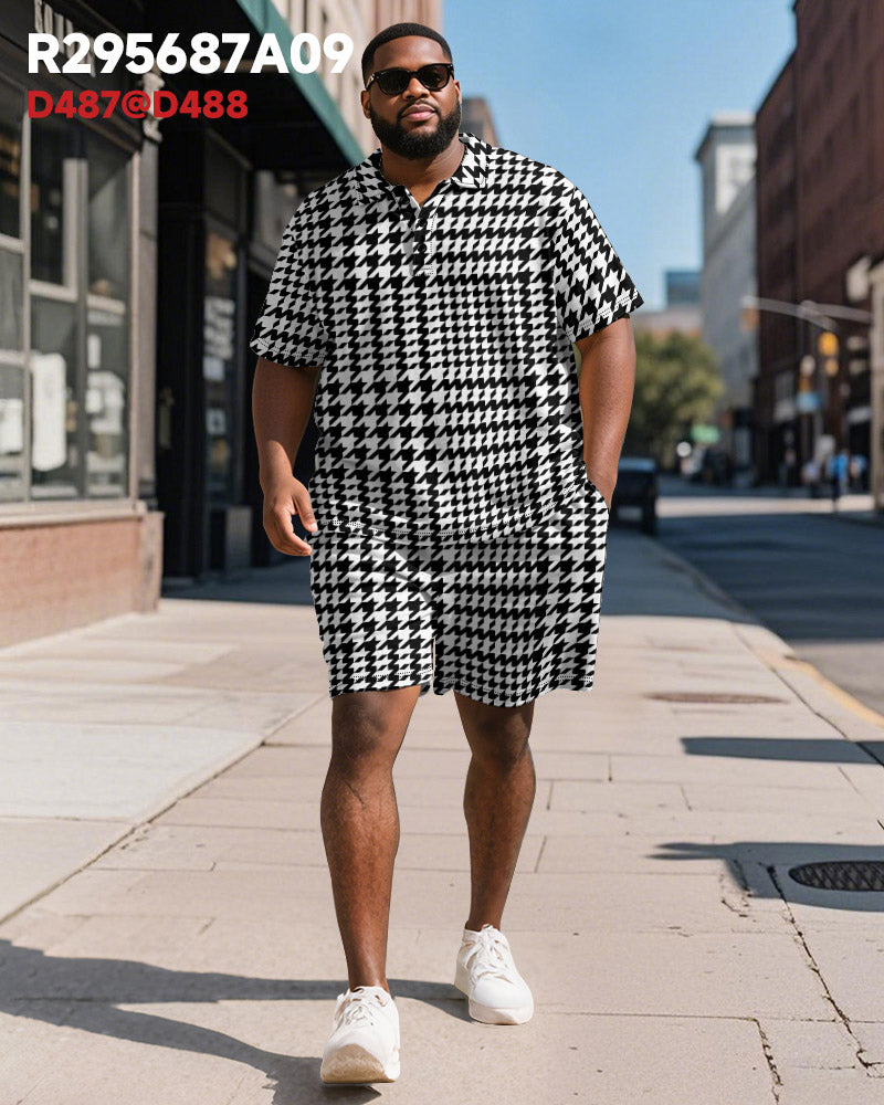 Big & Tall Black Graphic Polo Shorts Set for big men view 2