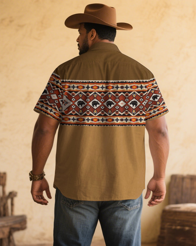Big & Tall Khaki Western Denim Short Sleeve Shirt for big men view 2