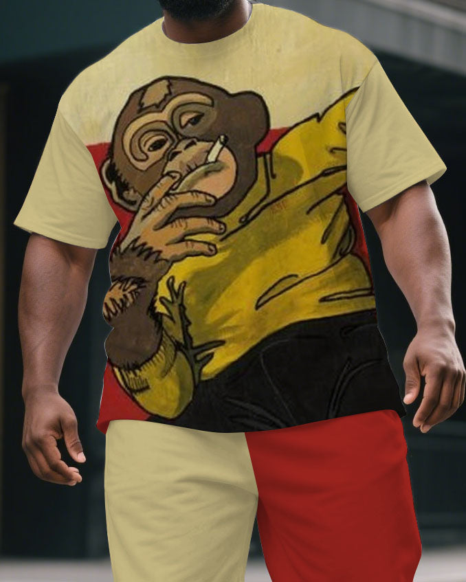 Big & Tall Colorblock Graphic T-Shirt Shorts Set for big men view 2