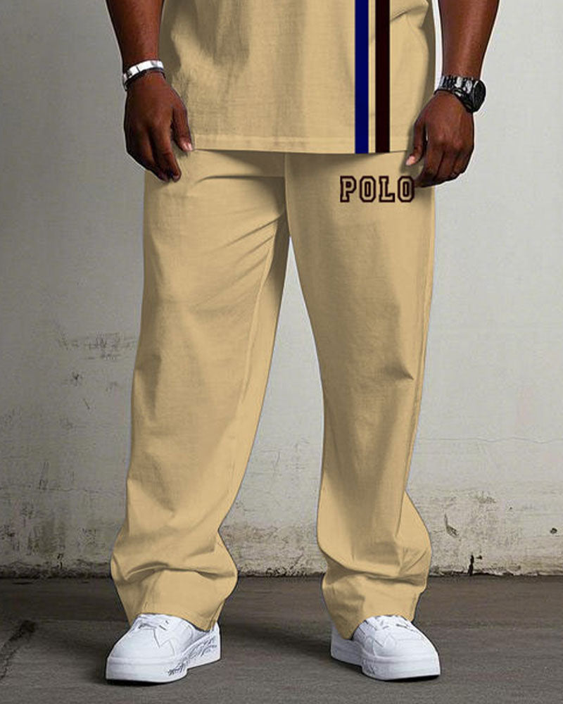 Big & Tall Khaki Streetwear T-Shirt Pants Set for big men view 3