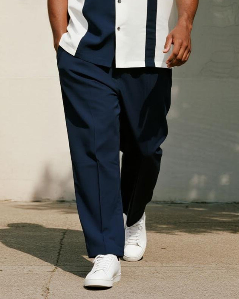 Big & Tall Blue Colorblock Striped T-Shirt Pants Set for big men view 3