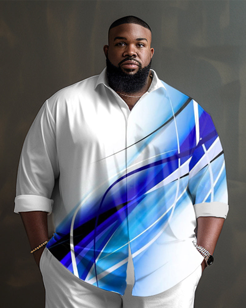Big & Tall White Gradient Shirt Pants Set for big men view 2