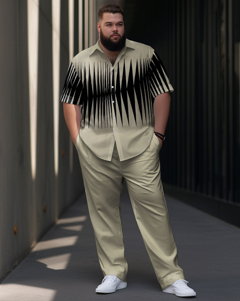 Big & Tall Colorblock Geometric T-Shirt Shorts Set for big men view 1