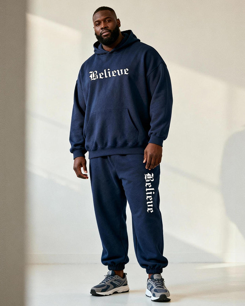 Big & Tall Blue Graphic Hoodie Sweatpants Set for big men view 4