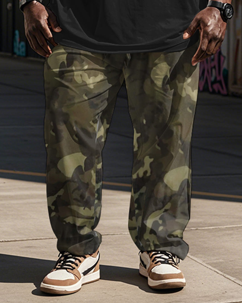 Big & Tall Green Graphic Camouflage Vest Pants Set for big men view 3
