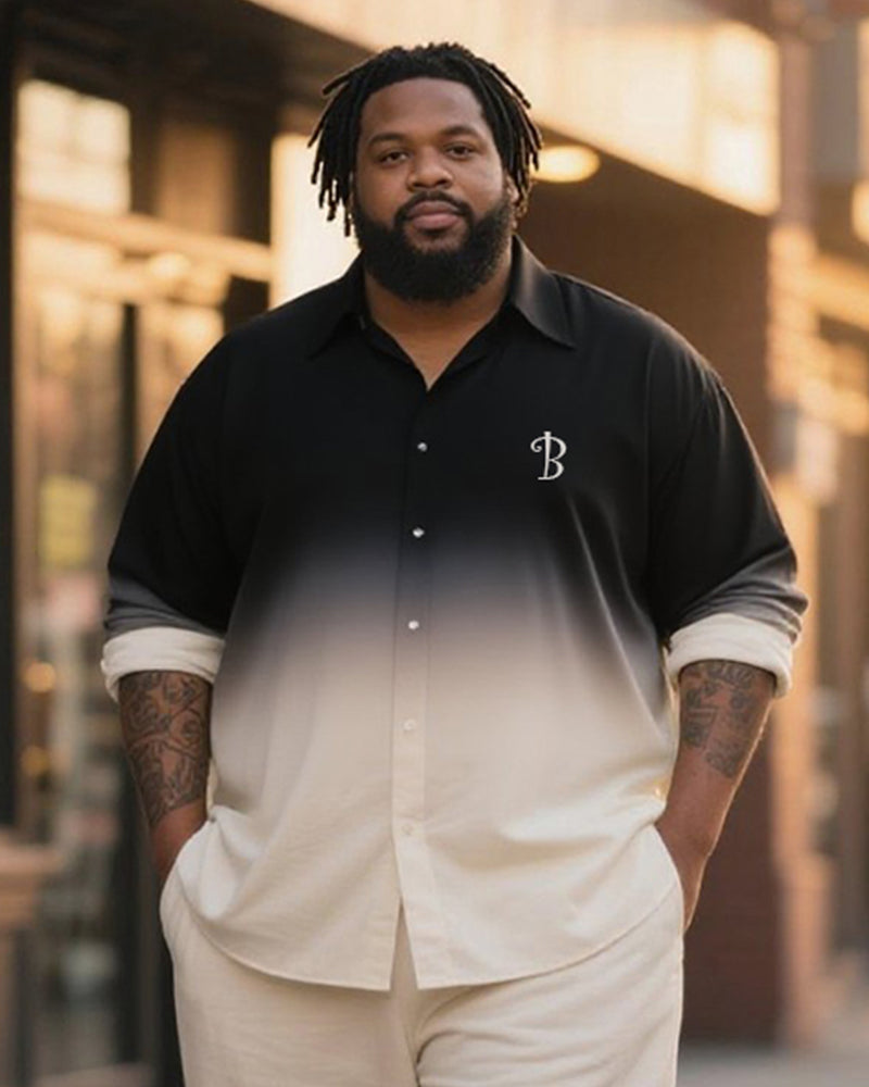 Big & Tall Black Gradient Graphic T-Shirt Pants Set for big men view 2
