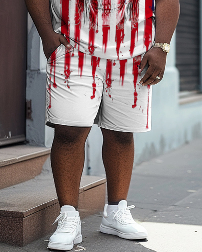 Big & Tall Graphic Skull T-Shirt Shorts Set for big men view 3