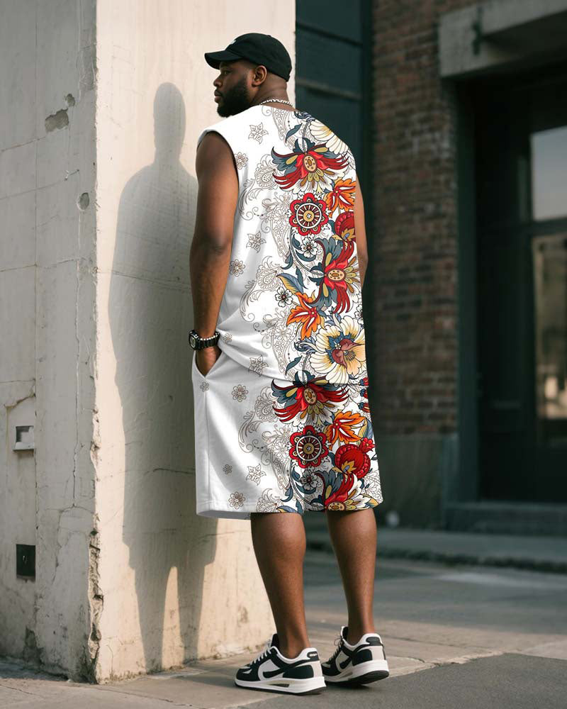 Big & Tall White Graphic Floral Two-piece Set for big men view 4