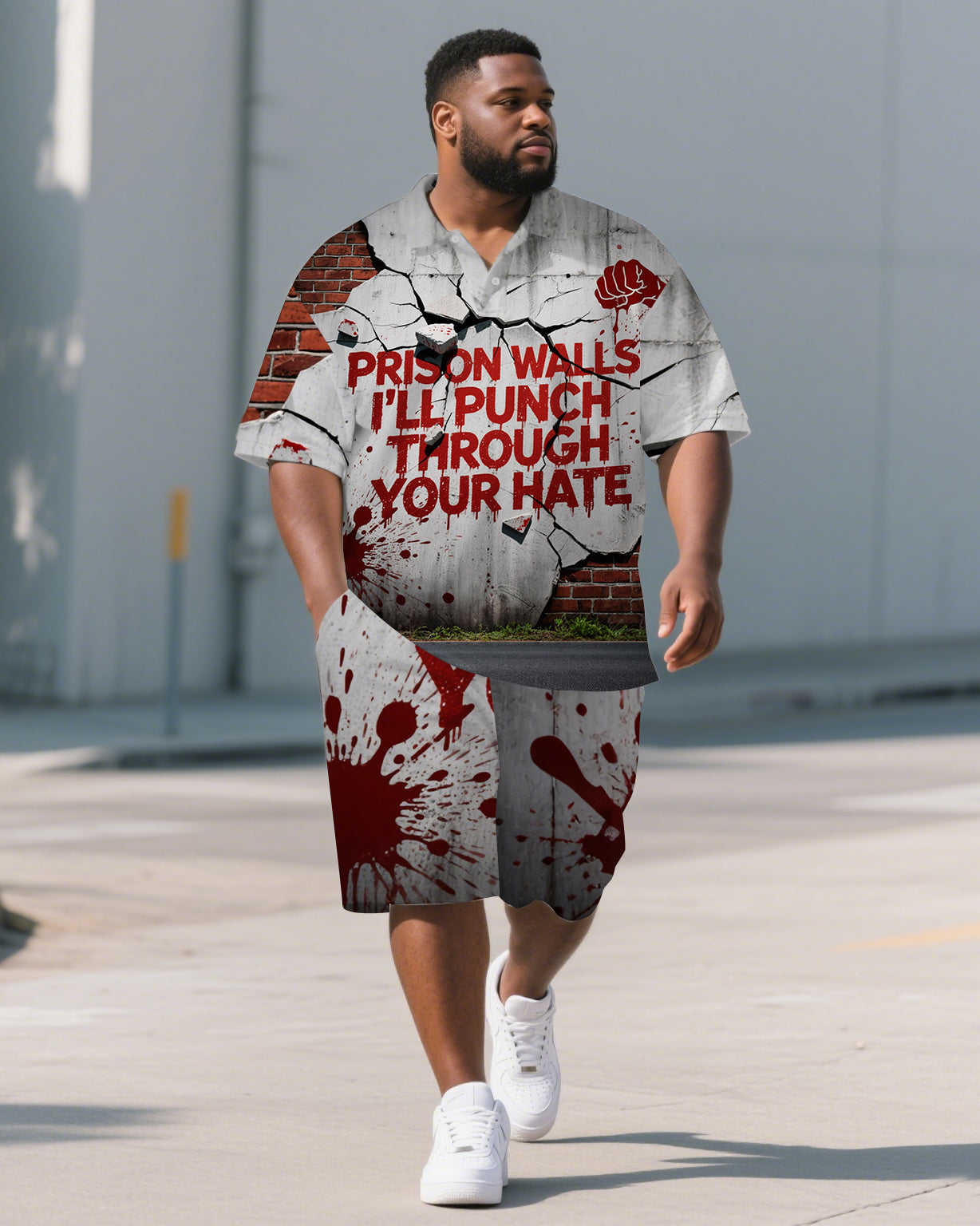 Big & Tall Graphic Graffiti Polo Shorts Set for big men view 1