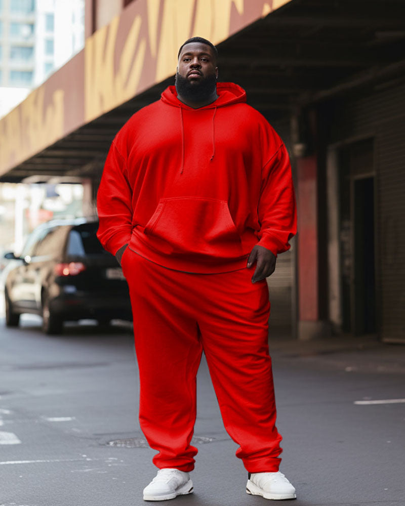 Big & Tall Solid Color Athletic Hoodie Sweatpants Set for big men view 3