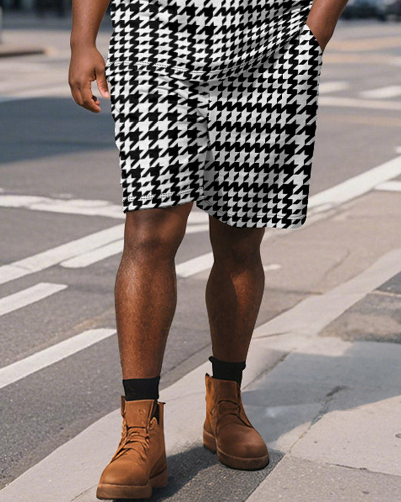 Big & Tall Black Graphic Polo Shorts Set for big men view 4
