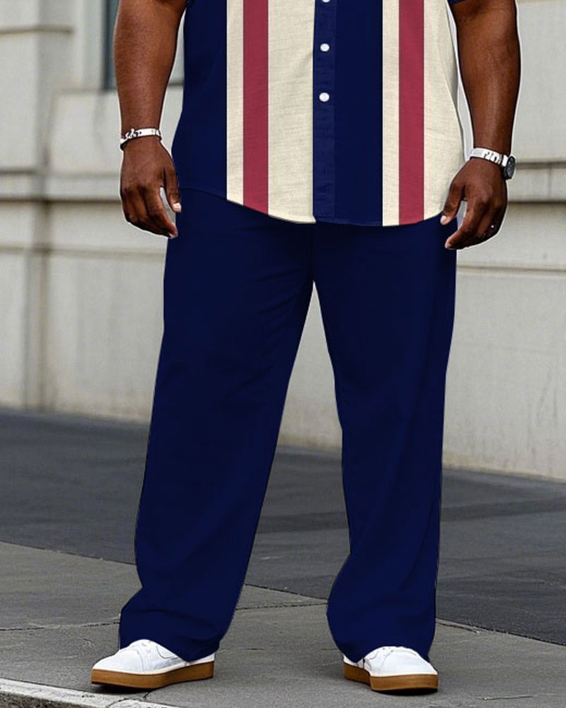 Big & Tall Blue Red Business Casual T-Shirt Pants Set for big men view 3