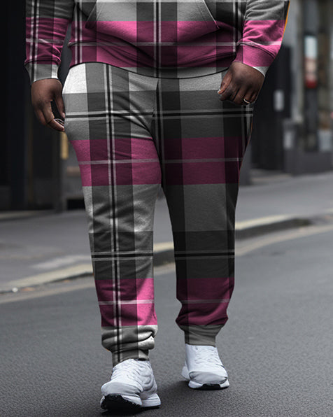 Big & Tall Pink Gray Plaid Hoodie Sweatpants Set for big men view 3