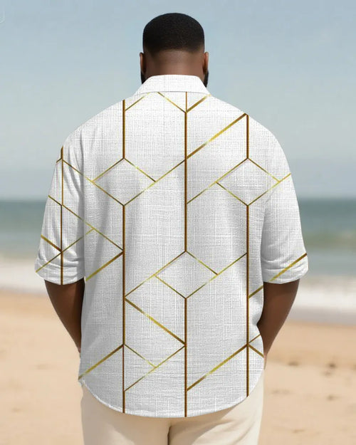 Big & Tall White Geometric Graphic Long Sleeve Shirt for big men view 2