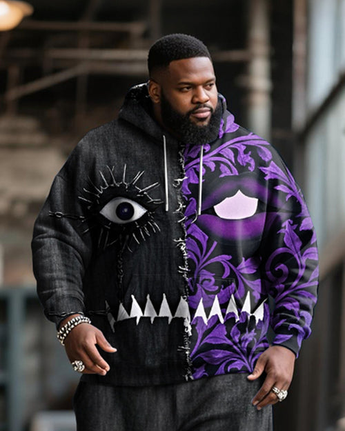 Big & Tall Black Purple Graphic Hoodie Sweatpants Set for big men view 2