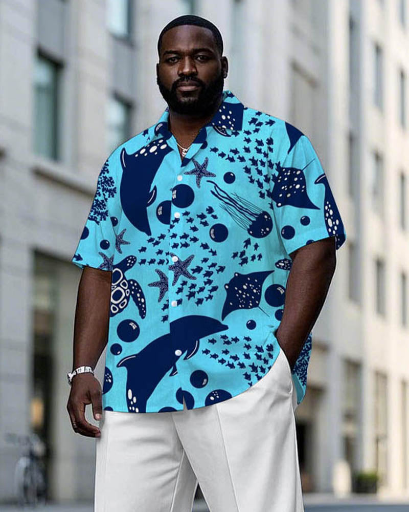 Big & Tall Hawaiian Business Casual T-Shirt Pants Set for big men view 2