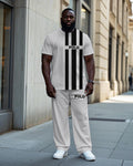 Big & Tall Black Striped Graphic T-Shirt Pants Set for big men view 1