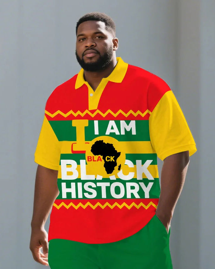 Big & Tall Black Juneteenth Polo Shorts Set for big men view 2