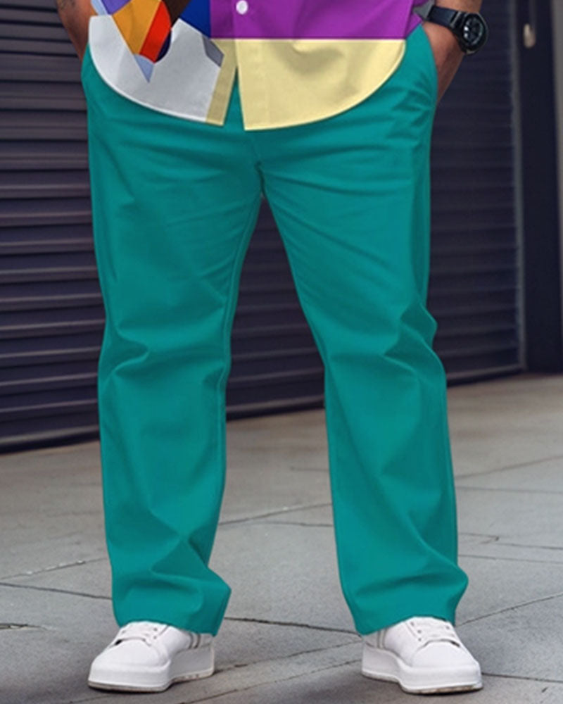 Big & Tall Red Green Colorblock T-Shirt Pants Set for big men view 3