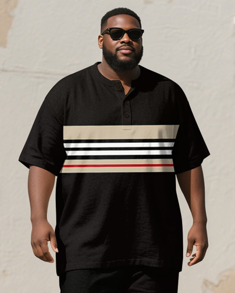 Big & Tall Black Khaki Colorblock T-Shirt Pants Set for big men view 2