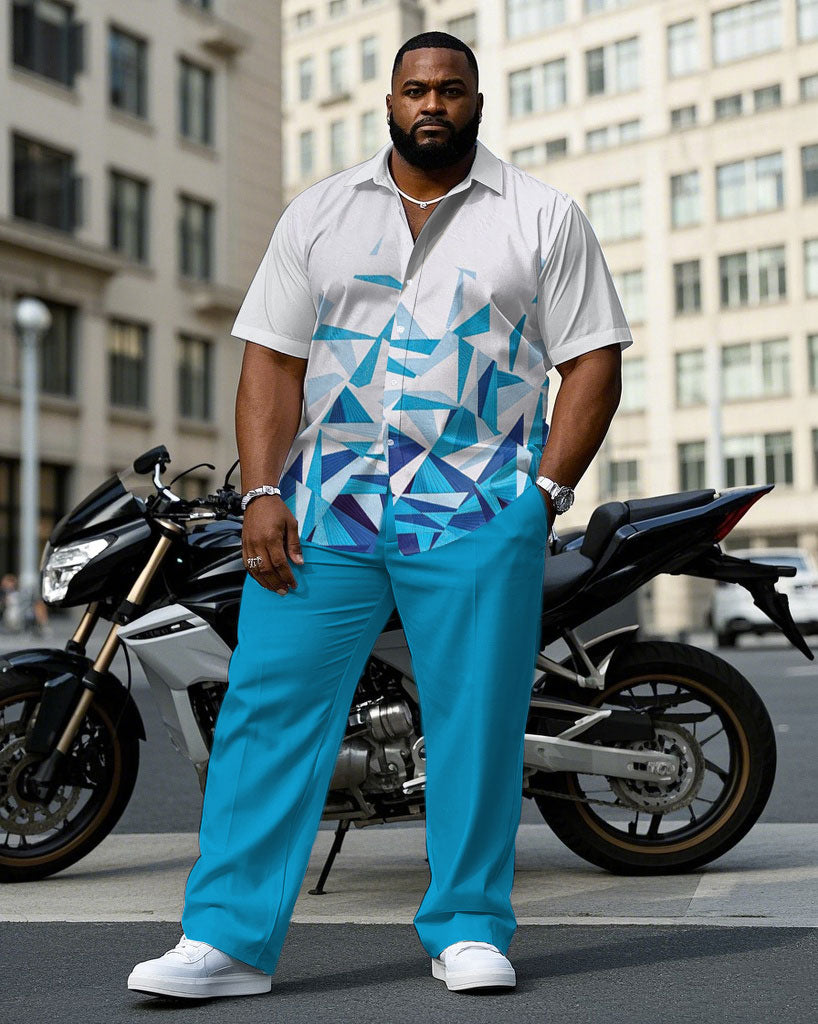 Big & Tall White Blue Gradient T-Shirt Pants Set for big men view 1