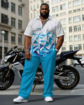 Big & Tall White Blue Gradient T-Shirt Pants Set for big men view 1