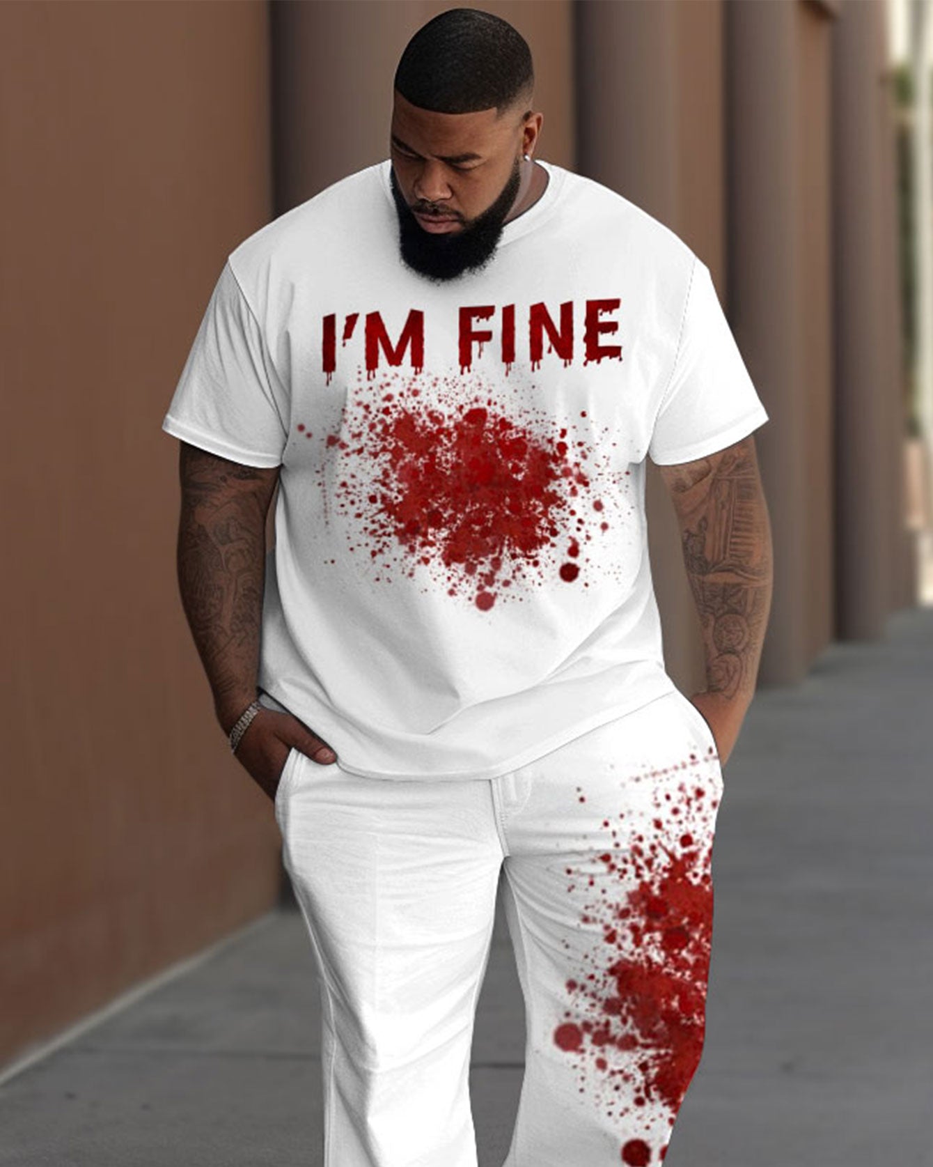 Big & Tall Graphic T-Shirt Pants Set for big men view 2