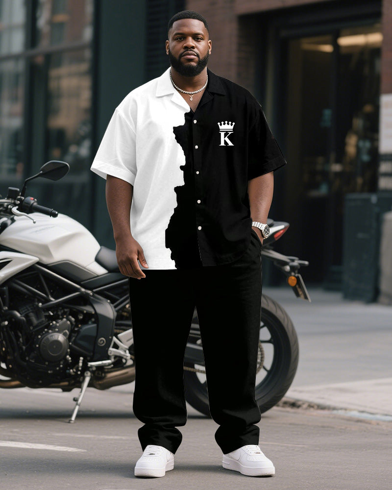 Big & Tall Black White Colorblock T-Shirt Pants Set for big men view 1