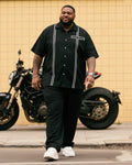Big & Tall Black Striped T-Shirt Pants Set for big men view 1
