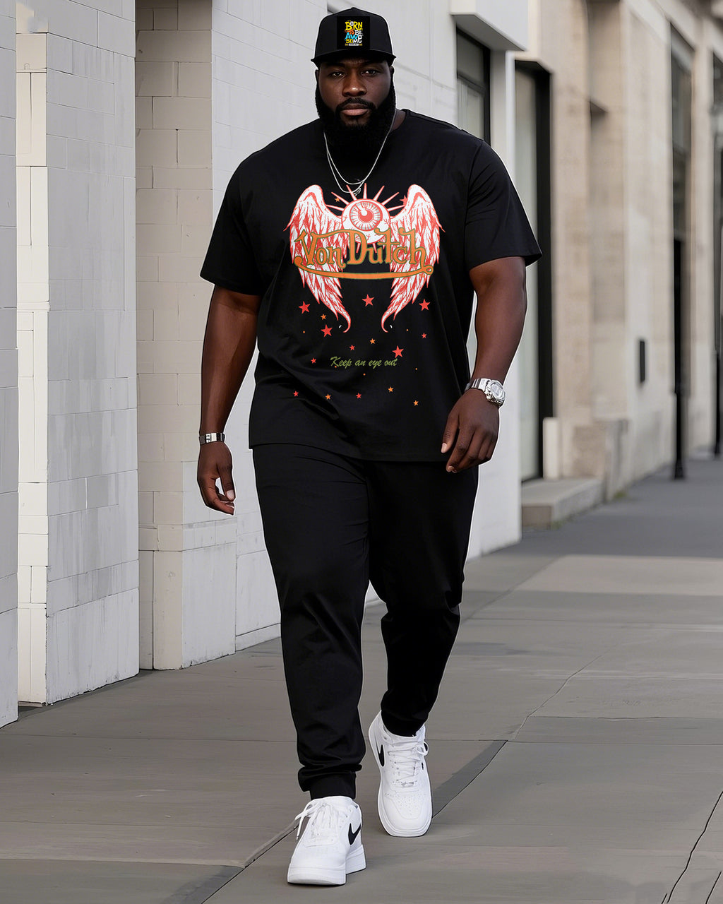 Big & Tall Graphic Streetwear Two-piece Set for big men view 2