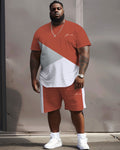 Big & Tall White Red Colorblock Two-piece Set for big men view 2