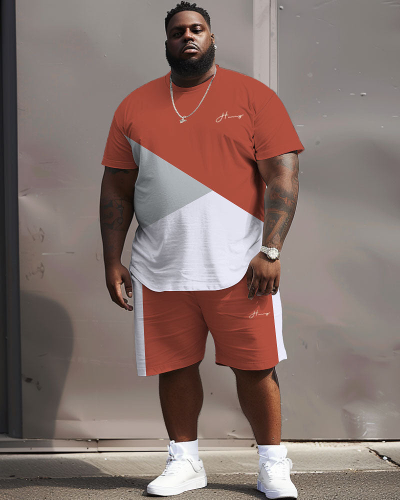 Big & Tall White Red Colorblock Two-piece Set for big men view 2