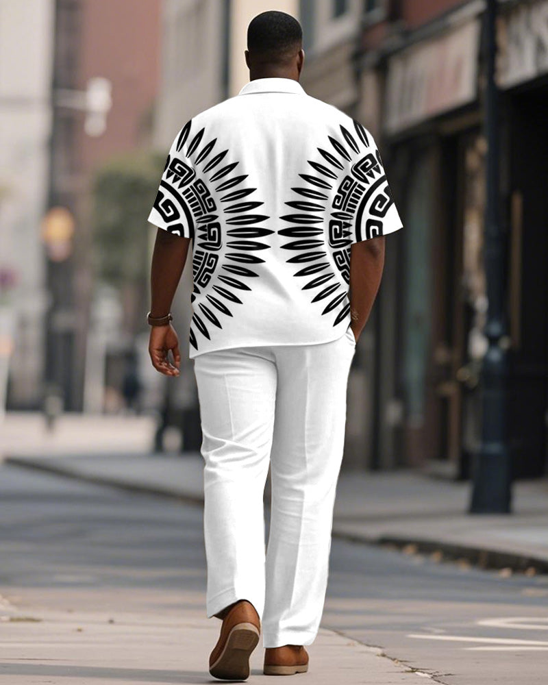 Big & Tall Black White Geometric T-Shirt Pants Set for big men view 4