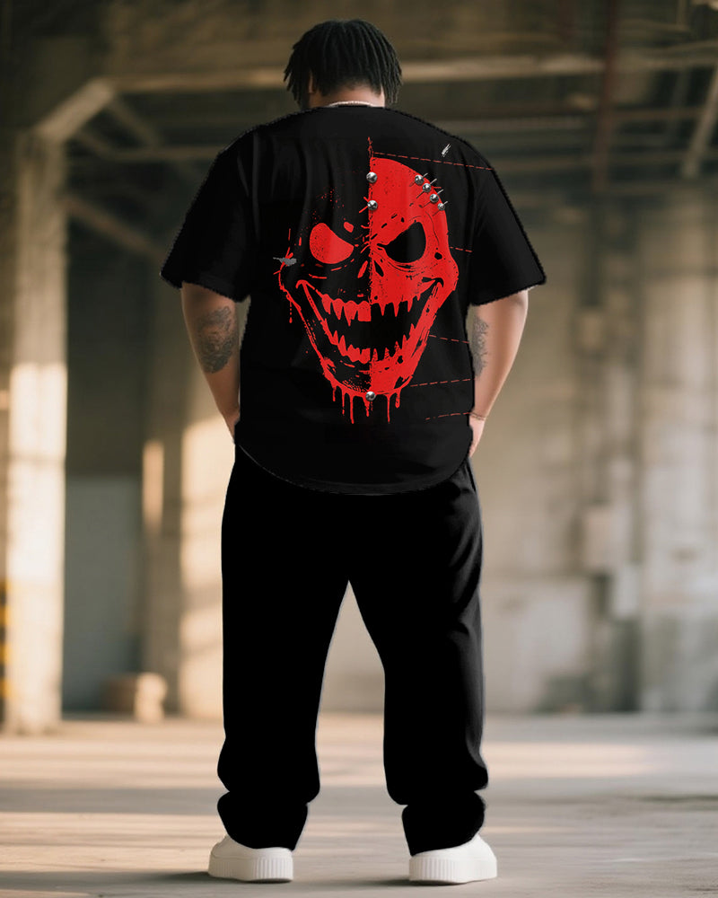 Big & Tall Graphic Graffiti Skull T-Shirt Pants Set for big men view 4