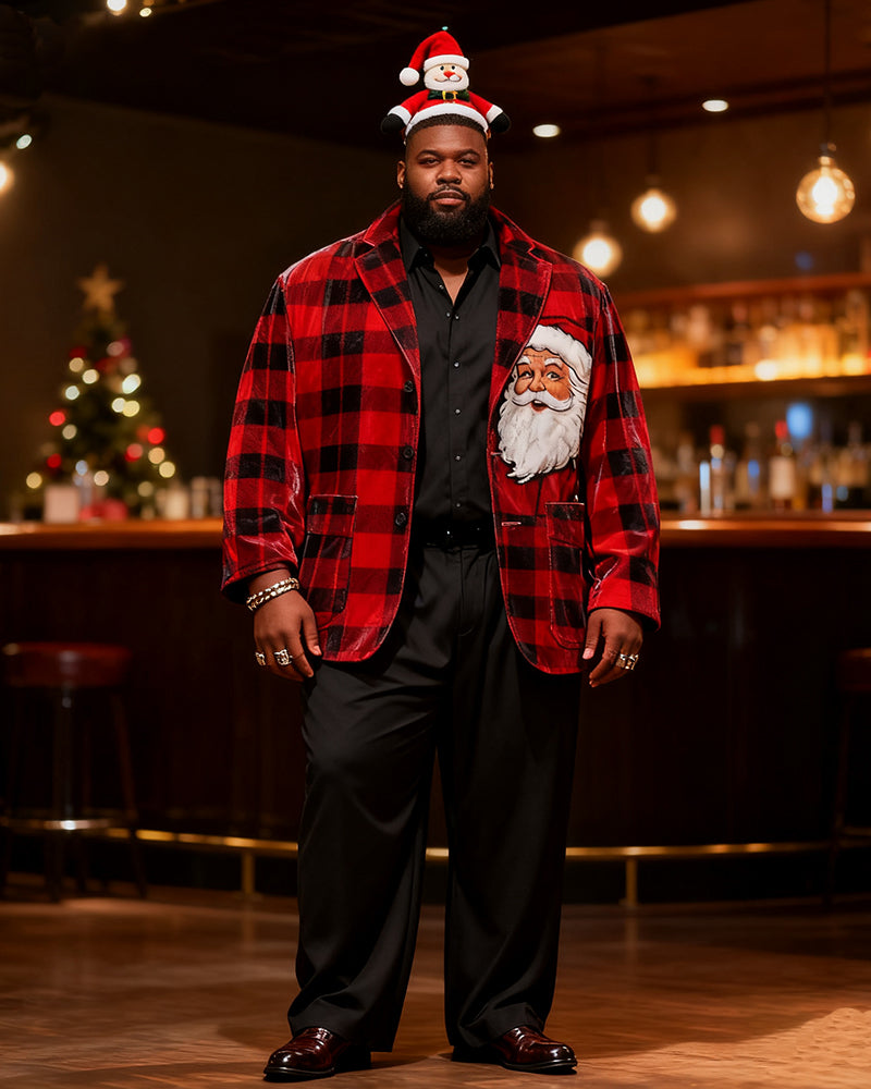 Big & Tall Black Red Plaid Two-piece Set for big men view 4