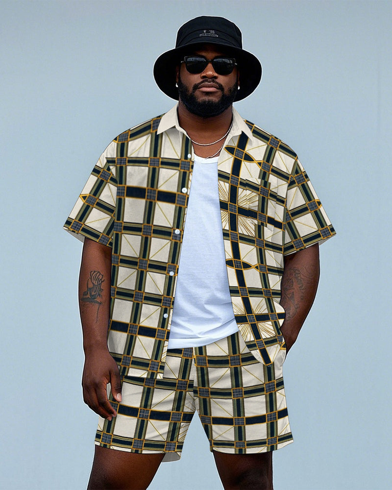 Big & Tall Plaid T-Shirt Shorts Set for big men view 1