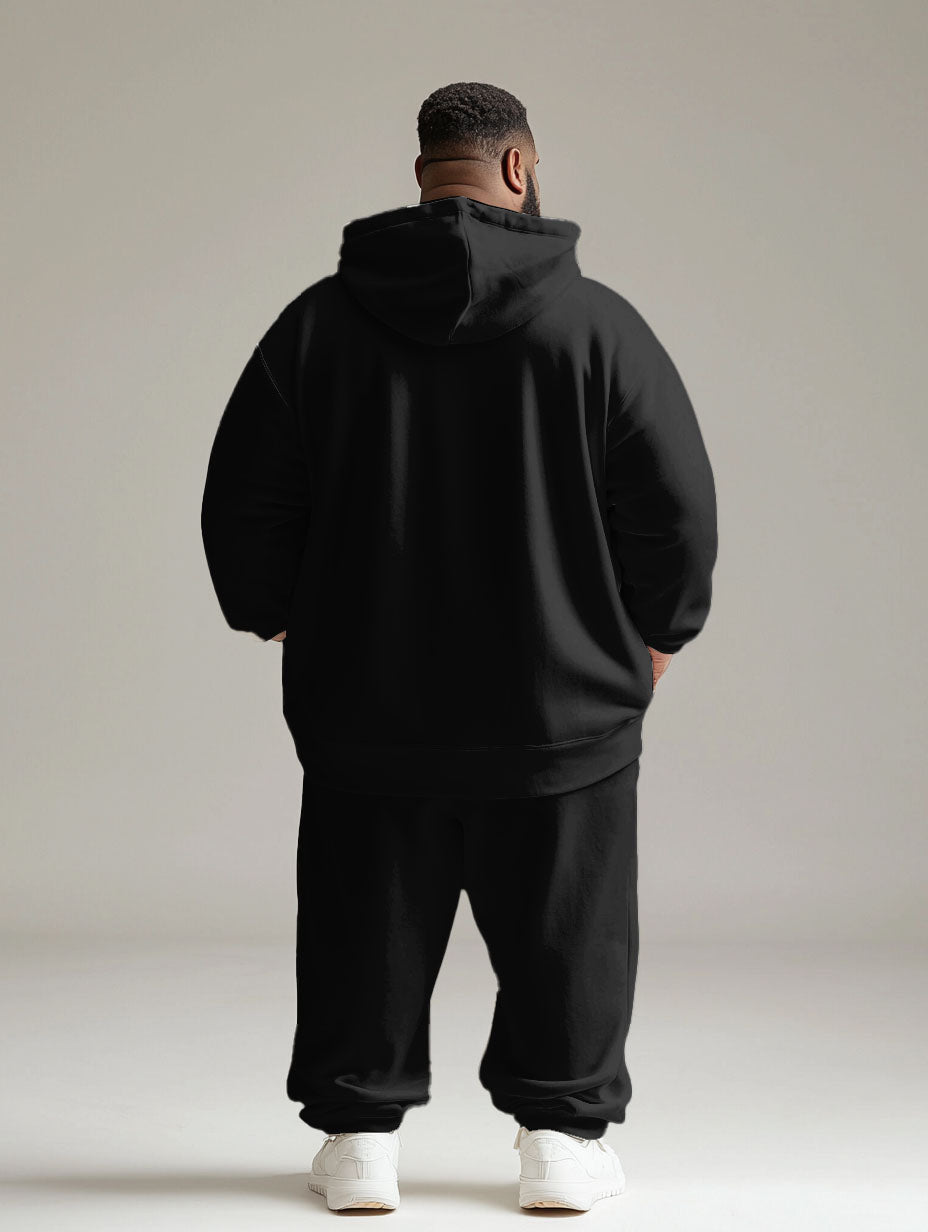 Big & Tall Black Graphic Hoodie Sweatpants Set for big men view 4
