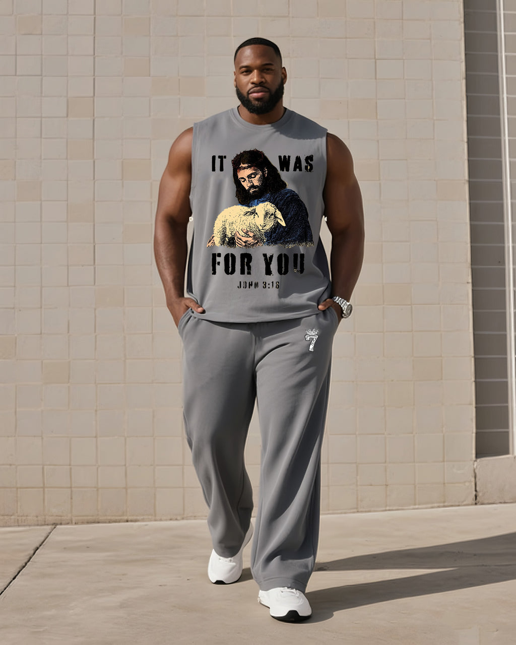 Big & Tall Graphic Streetwear Vest Pants Set for big men view 3
