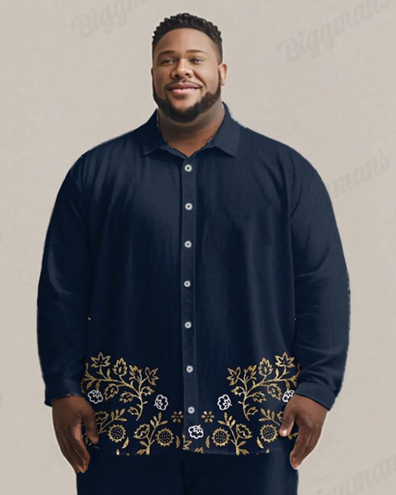 Big & Tall Blue Graphic Floral T-Shirt Pants Set for big men view 2