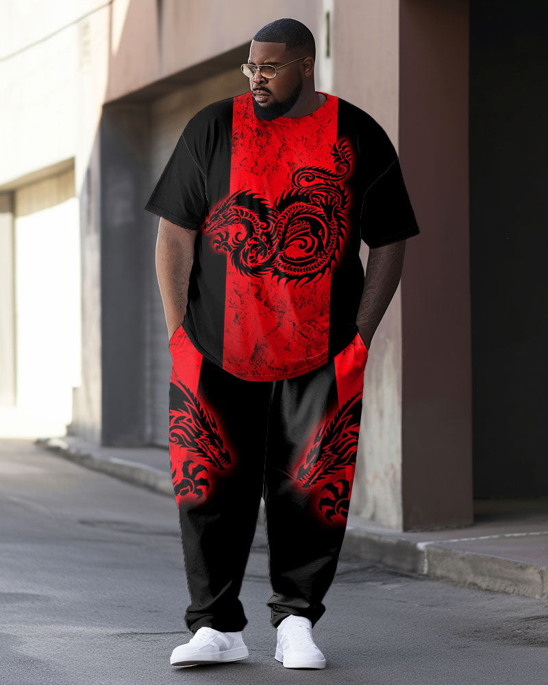 Big & Tall Black Red Colorblock T-Shirt Pants Set for big men view 1
