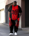 Big & Tall Black Red Colorblock T-Shirt Pants Set for big men view 1