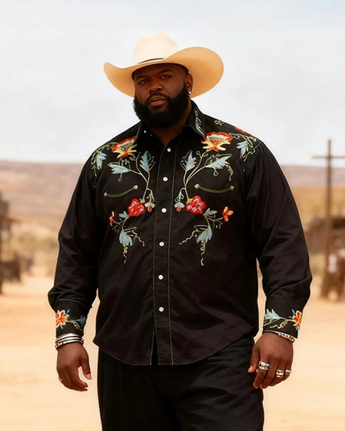 Big & Tall Black Western Graphic T-Shirt Pants Set for big men view 2
