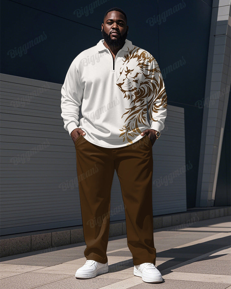 Big & Tall Brown Graphic Polo Pants Set for big men view 1