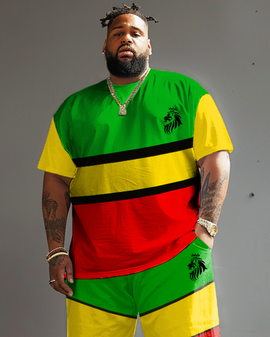 Big & Tall Reggae Striped T-Shirt Shorts Set for big men view 2