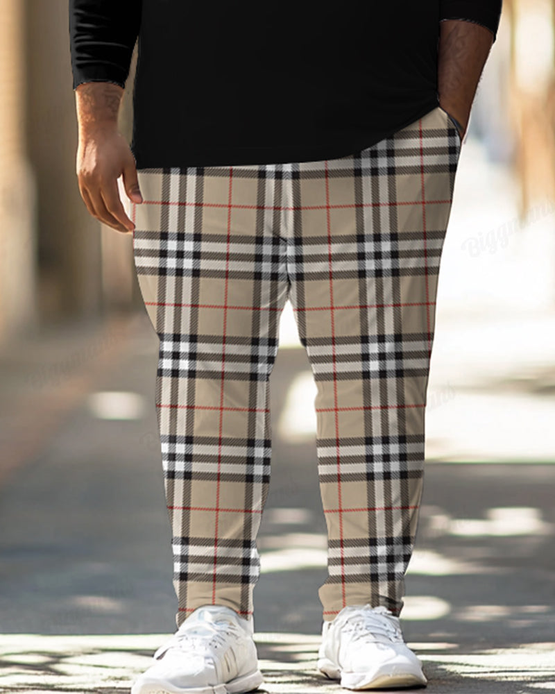 Big & Tall Colorblock Plaid Streetwear Polo Pants Set for big men view 3