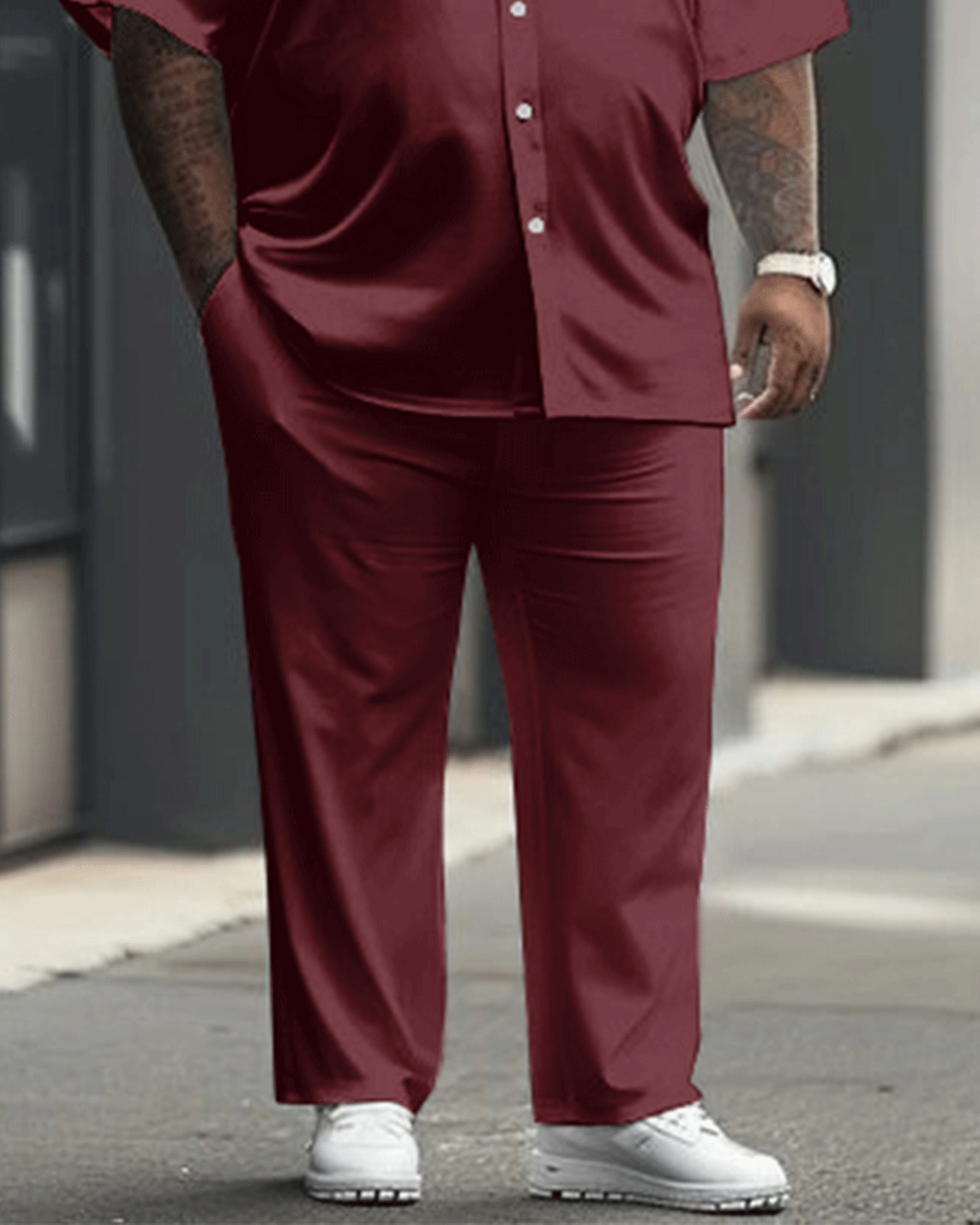 Big & Tall Red Solid Color Jeans for big men view 3