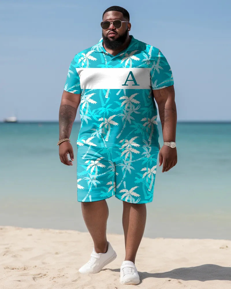 Big & Tall Hawaiian Tropical Graphic Polo Shorts Set for big men view 1